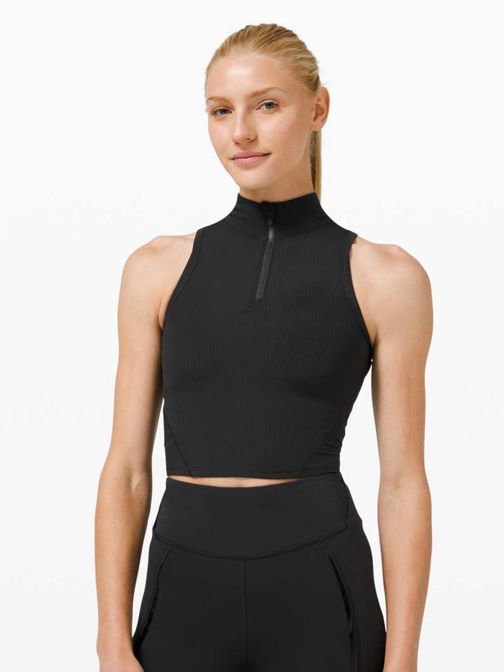 Lululemon Black Ribbed High-Neck Zip Tank